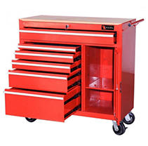 Excel - Heavy Duty Roller Cabinet with Side Drawers and Storage - Red