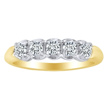 0.33 Ct White Natural Diamond Five Stone Anniversary Band Ring in 14k Yellow Gold Ring Size - 4