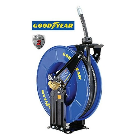 Goodyear Steel Retractable Oil/Similar Fluid Hose Reel with 1/2 in. x 50ft. Rubber Hose, Max. 2320PSI