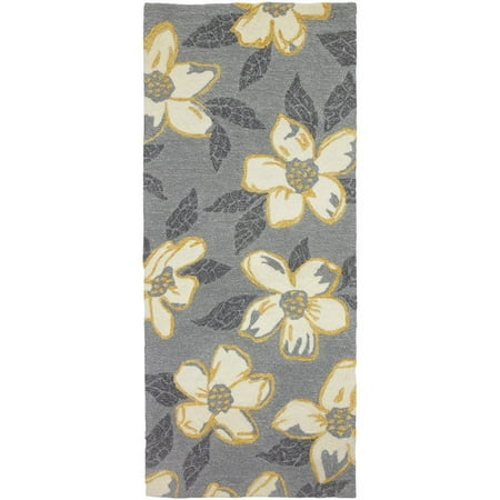 23" x 60" Gray and Cream Floral Patterned Decorative Rectangular Area Throw Rug