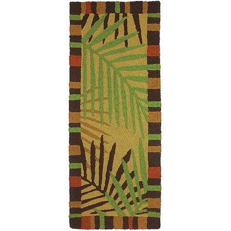 1.75' x 4.5' Tropical Leaves Green and Brown Rectangular Area Throw Rug