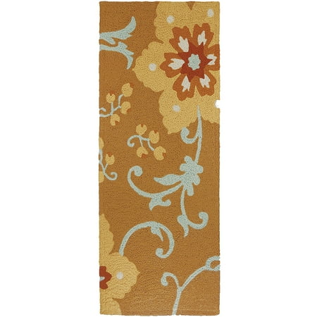 1.75' x 4.5' Winterthur Gold Floral Patterned Rectangular Area Throw Rug