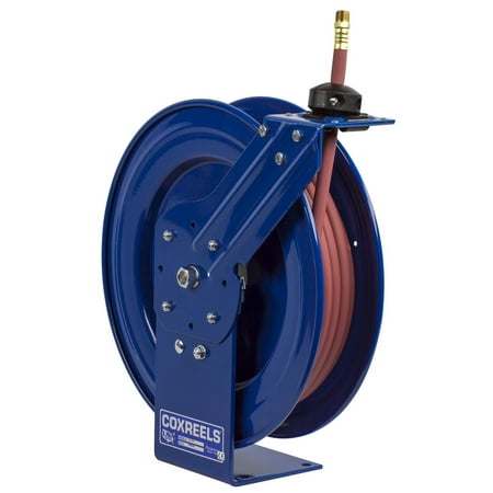 Coxreels P-LP-125 Low Pressure Retractable Air/Water Hose Reel: 1/4" I.D., 25' Hose Capacity, with Hose, 300 PSI, Made in USA