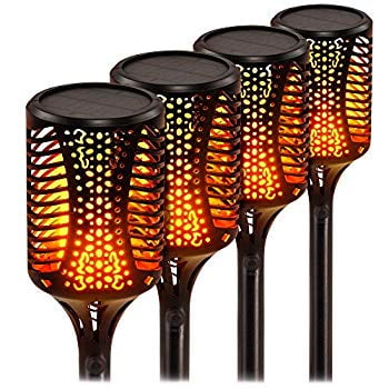 Solar Torch Lights, Waterproof Flickering Flame Solar Torches, Dancing Flames Landscape Decoration Lighting, Outdoor Solar Light Auto On/Off for Garden Pathway (Black, 31.1 Inch Height, 4 Pack)