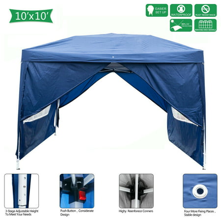 New 10x10 EZ Pop UP Wedding Party Tent Folding Gazebo W/Carry Bag Blue Canopy