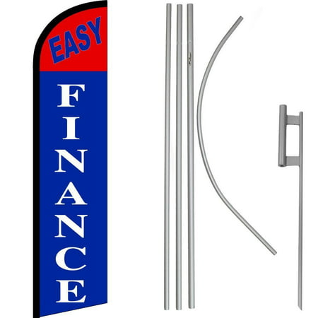 Easy Finance Red / Blue / White Windless Banner Flag & 16 Flagpole Kit /Ground