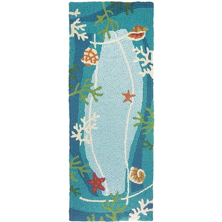 1.75' x 4.5' Underwater Coral and Starfish Blue Rectangular Area Throw Rug