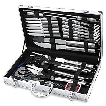31 Piece Stainless Steel BBQ Accessories Tool Set - Includes Aluminum Storage Case for Barbecue Grill Utensils- by