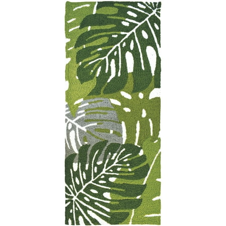 1.75' x 4.5' Monstera Palm Leaves Green and Gray Rectangular Area Throw Rug