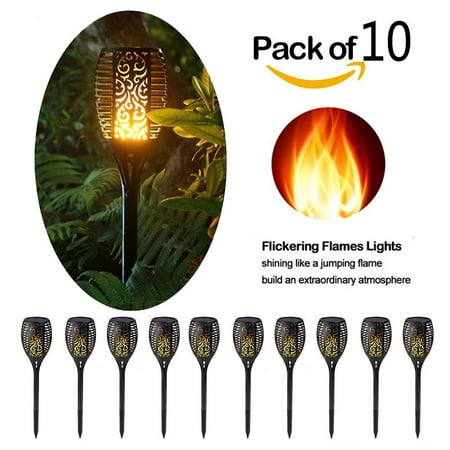 10 Pack - Solar Lights Outdoor - Flickering Flames Torch Solar Path Light - Dancing Flame Lighting 96 LED Dusk to Dawn Flickering Tiki Torches Outdoor Waterproof Garden