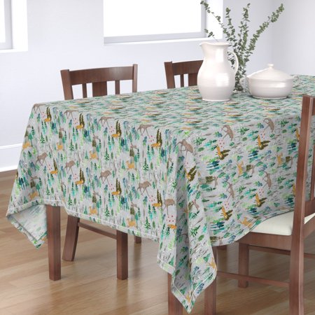 Tablecloth Forest Woodland Deer Elk Christmas Pine Tree Holiday Cotton Sateen