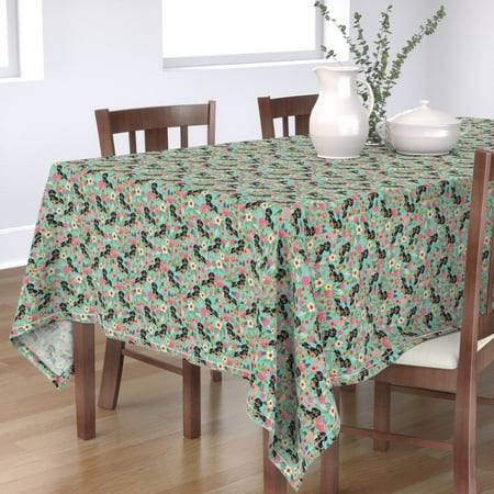 Tablecloth Doxie Dog Dachshund Weiner Floral Flower Puppy Pet Cotton Sateen