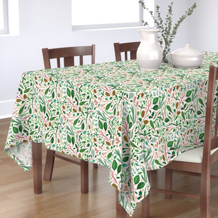 Tablecloth Green Holiday Winter Botanical Christmas Cotton Sateen