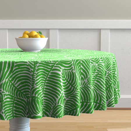 Round Tablecloth Palm Fronds Tropical Summer Greenery Leaves Trees Cotton Sateen