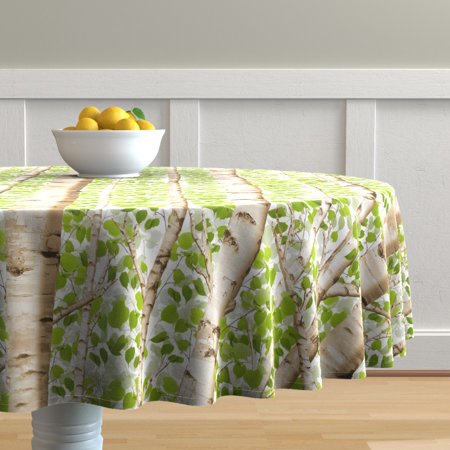 Round Tablecloth Spring Forest Greenery Birch Trees Tree Nature Cotton Sateen