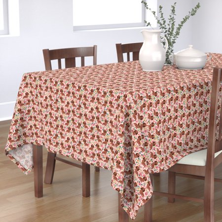 Tablecloth Doxie Dog Pink Dogs Florals Dachshund Dachshunds Cotton Sateen