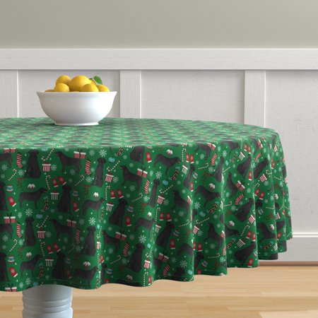 Round Tablecloth Labrador Black Lab Dog Dog Christmas Christmas Cotton Sateen