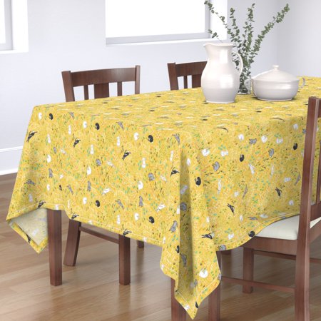 Tablecloth Rabbit Bunny Spring Easter Wildflower Flowers Yellow Cotton Sateen