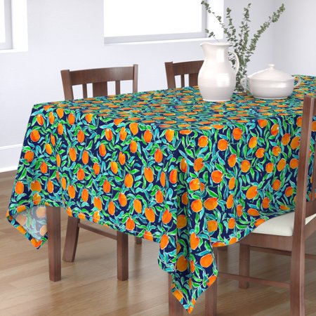 Tablecloth Watercolor Citrus Illustration Nectarine Plant Food Cotton Sateen