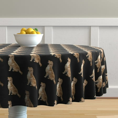 Round Tablecloth Golden Retriever Dog Breed Beige Black Pet Animal Cotton Sateen