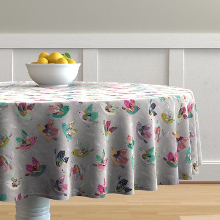 Round Tablecloth Eclectic Birds Colorful Animal Fly Spring Bird Cotton Sateen