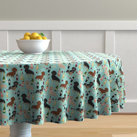 Round Tablecloth Dachshund Doxie Dog Dogs Wine Bubbly Booze Cotton Sateen