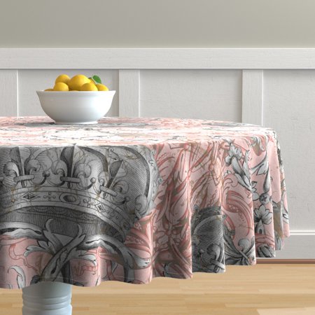 Round Tablecloth Crown Royal Rococo Baroque Baby Nursery Damask Cotton Sateen