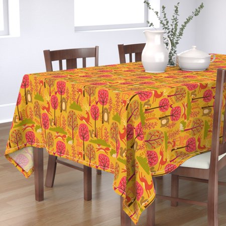 Tablecloth Woodland Animals Deer Bear Fox Orange Pink Raccoon Cotton Sateen