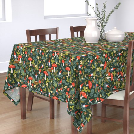 Tablecloth Woodland Red Mushroom Garden Gnome Summer Floral Cotton Sateen