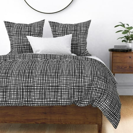 Black And White Grid Paint Swedish Sateen Duvet Cover by Roostery