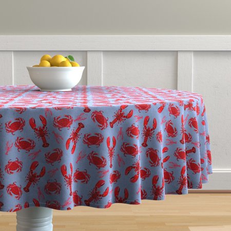 Round Tablecloth Lobster Lobsters Crabs Preppy Ocean Nautical Cotton Sateen