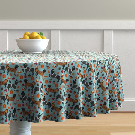 Round Tablecloth Thanksgiving Dog Dogs Black Lab Labrador Labrador Cotton Sateen