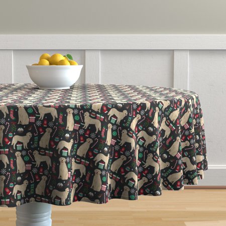 Round Tablecloth Golden Retriever Dogs Christmas Christmas Dog Dog Cotton Sateen