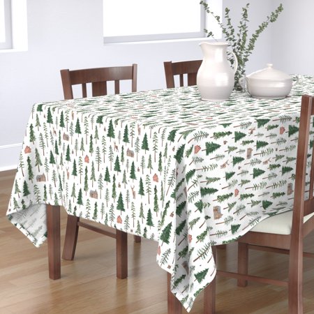 Tablecloth Christmas Winter Log Cabin Forest Woods Deer Bird Cotton Sateen