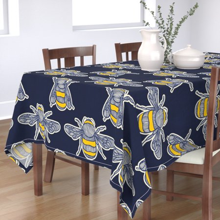 Tablecloth Navy Bumble Bee Insect Bug Bumblebee Yellow Summer Cotton Sateen