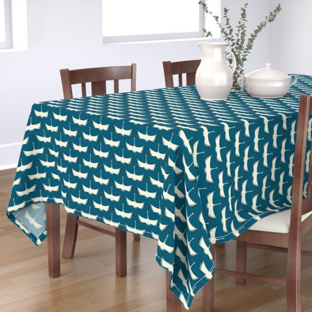 Tablecloth Cranes Modern Bird Whooping Crane Fly Wing Flock Mod Cotton Sateen