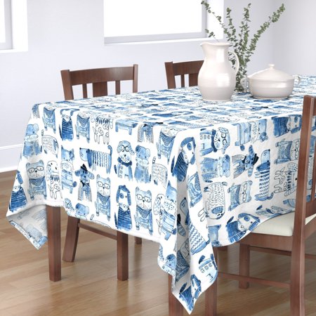 Tablecloth Dogs Watercolor Animal Gender Neutral Nursery Indigo Cotton Sateen