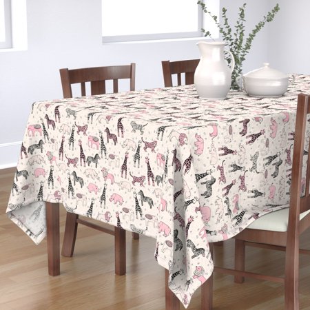 Tablecloth Jungle Animals Pink Safari Nursery Baby Girl Zoo Animal Cotton Sateen