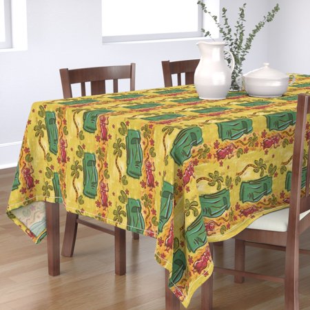 Tablecloth Vintage Hawaiian Tiki Tropical Palm Tree Mid Century Cotton Sateen