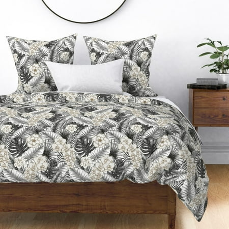 Jumbo Leaves Summer Tropical Plant Modern Home Sateen Duvet Cover by Roostery