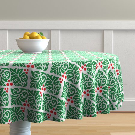 Round Tablecloth Christmas Red Green Decorative Ornament Cotton Sateen