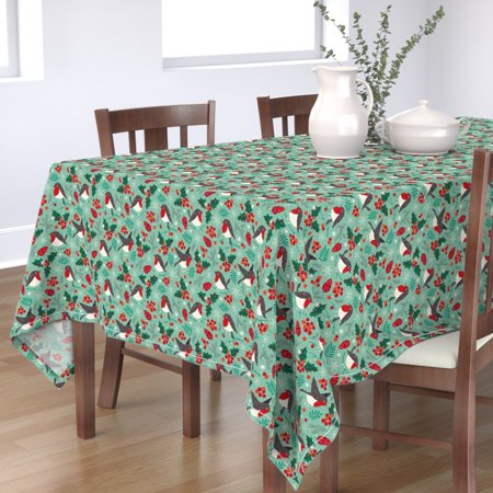 Tablecloth Robin Holiday Snowflake Bird Holly Berry Winter Cotton Sateen