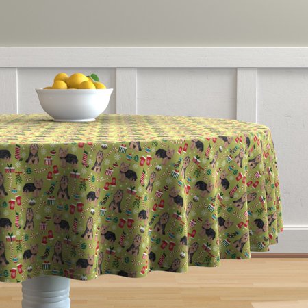 Round Tablecloth Yorkie Yorkshire Terrier Christmas Dog Christmas Cotton Sateen