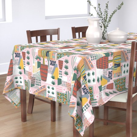 Tablecloth Mod Geometric Desert Landscape Southwestern Boho Cactus Cotton Sateen