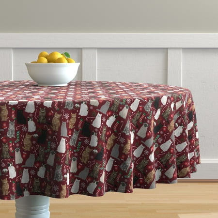 Round Tablecloth Cat Cats Cat Christmas Christmas Xmas Cat Cotton Sateen