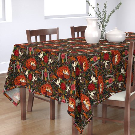 Tablecloth Woodland Fox Fall Autumn Bird Ornate Decorative Birds Cotton Sateen