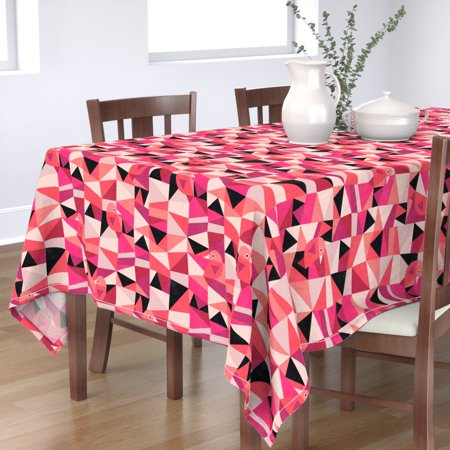 Tablecloth Pink Abstract Birds Colorful Scandi Home Geometric Cotton Sateen