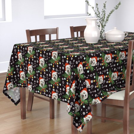 Tablecloth Westy Santa Christmas Dog Pet Holiday Highland Terrier Cotton Sateen