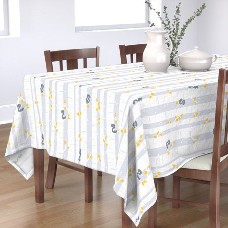 Tablecloth Woodland Blue Yellow Forest Holiday Aspen Trees Cotton Sateen