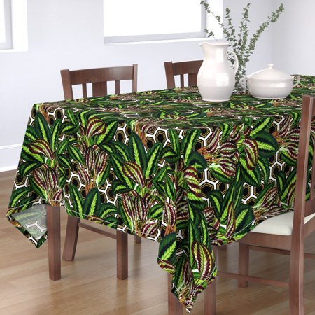 Tablecloth Peacock Plant Geometric Rainforest Jungle Foliage Cotton Sateen